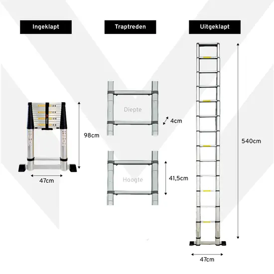Mexxo telescoopladder 5,40 meter Incl. stabilisatiebalk - Afbeelding 2
