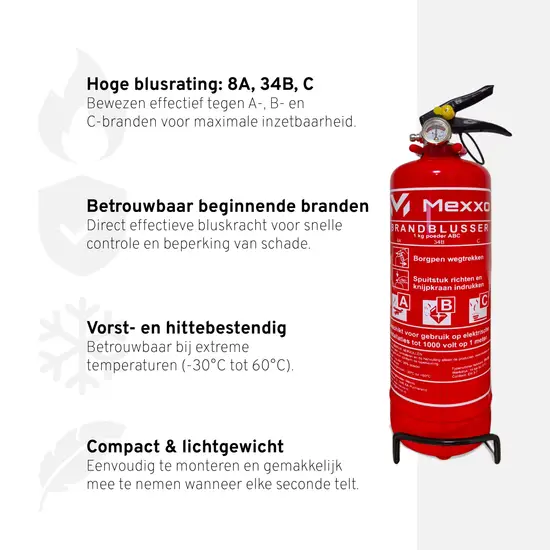 Mexxo Poederblusser 1kg ABC (inclusief keuringssticker en wandbeugel) - Afbeelding 5